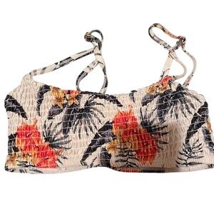 MOSMANN IVORY & PEACH FLORAL XSMALL smocked. bikini top/ crop top Like new